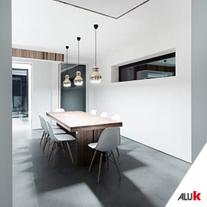 A very modern and minimalist dining room